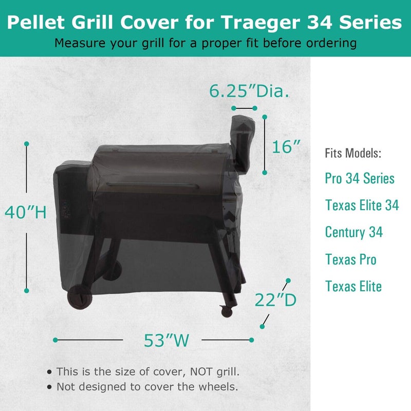 SunPatio Outdoor Heavy Duty Waterproof Grill Cover Compatible with Traeger 34 Series Wood Pellet Grill and Smoker, Texas and More, Full Length Barbecue Cover, All Weather Protection, Black - Image 2